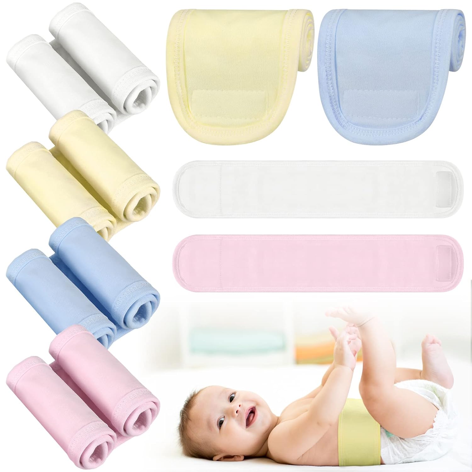 8 Pieces Cotton Baby Umbilical Cord Belly Band Soft Infant Belly Protector Baby Belly Button Band Newborn Navel Belt for 0-12 Months Babies, 4 Styles - Image 1